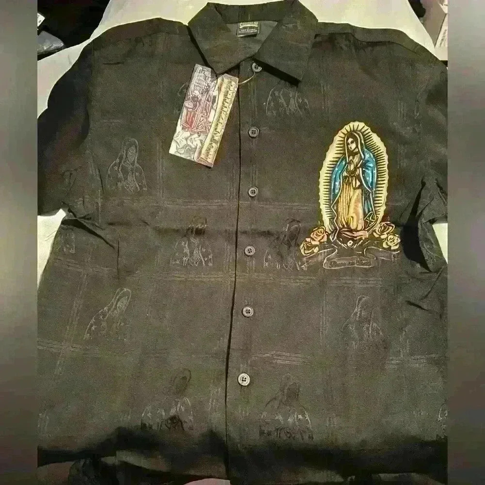 Vintage Cruizin Low Shirt Men Black Sz L Virgin Mary LowRider Chicano C…